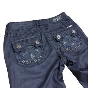Y2K Laguna Beach Jean Co Black Jeans Leather Look Cross Pockets Thick Stitch 28